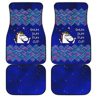 Funny Unicorn Car Mats with Shuh Duh Fuh Cup Quote Blue Geometric and Cartoon - Wonder Print Shop