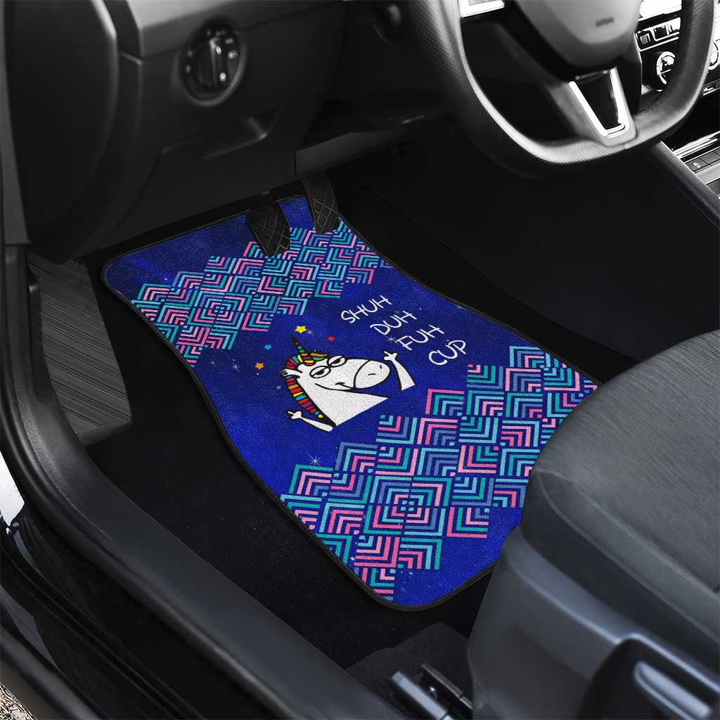 Funny Unicorn Car Mats with Shuh Duh Fuh Cup Quote Blue Geometric and Cartoon - Wonder Print Shop