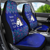 Funny Unicorn Car Seat Cover with Shuh Duh Fuh Cup Quote Blue Geometric and Cartoon - Wonder Print Shop