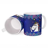 Funny Unicorn Ceramic Mug with Shuh Duh Fuh Cup Quote Blue Geometric and Cartoon - Wonder Print Shop