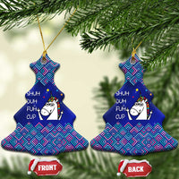Funny Unicorn Ceramic Ornament with Shuh Duh Fuh Cup Quote Blue Geometric and Cartoon - Wonder Print Shop