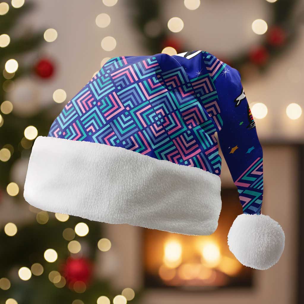 Funny Unicorn Christmas Santa Hat with Shuh Duh Fuh Cup Quote Blue Geometric and Cartoon - Wonder Print Shop