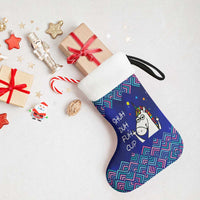 Funny Unicorn Christmas Stocking with Shuh Duh Fuh Cup Quote Blue Geometric and Cartoon - Wonder Print Shop