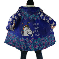 Funny Unicorn Cloak with Shuh Duh Fuh Cup Quote Blue Geometric and Cartoon - Wonder Print Shop