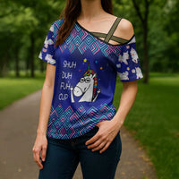 Funny Unicorn Cross Shoulder Shirt with Shuh Duh Fuh Cup Quote Blue Geometric and Cartoon - Wonder Print Shop