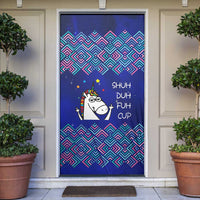 Funny Unicorn Door Cover with Shuh Duh Fuh Cup Quote Blue Geometric and Cartoon - Wonder Print Shop