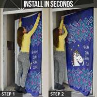 Funny Unicorn Door Cover with Shuh Duh Fuh Cup Quote Blue Geometric and Cartoon - Wonder Print Shop