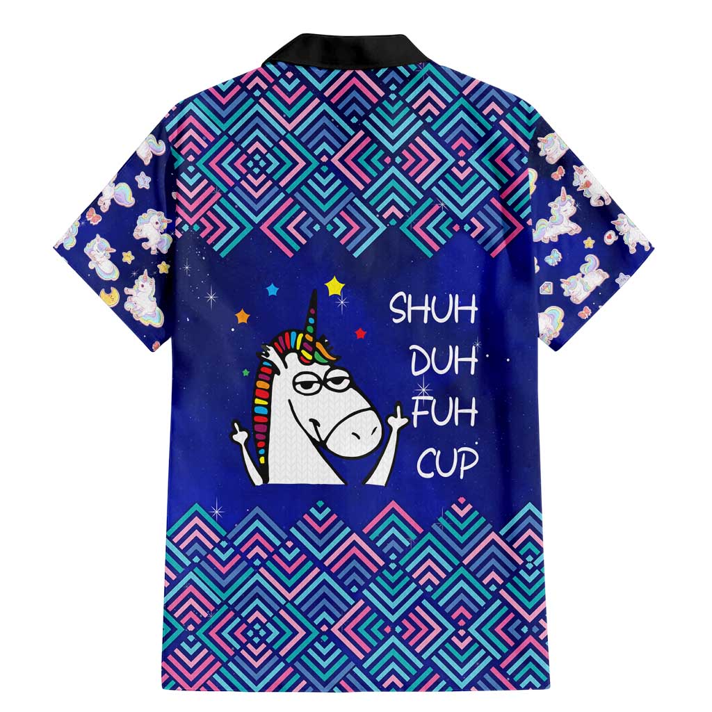 Funny Unicorn Family Matching Mermaid Dress and Hawaiian Shirt with Shuh Duh Fuh Cup Quote Blue Geometric and Cartoon - Wonder Print Shop