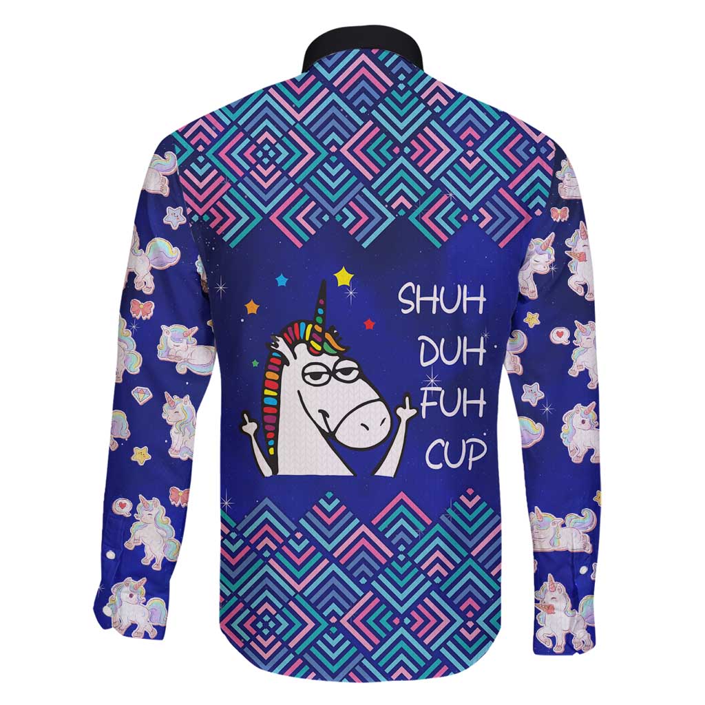 Funny Unicorn Family Matching Mermaid Dress and Hawaiian Shirt with Shuh Duh Fuh Cup Quote Blue Geometric and Cartoon - Wonder Print Shop
