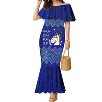 Funny Unicorn Family Matching Mermaid Dress and Hawaiian Shirt with Shuh Duh Fuh Cup Quote Blue Geometric and Cartoon - Wonder Print Shop