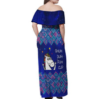 Funny Unicorn Family Matching Off Shoulder Maxi Dress and Hawaiian Shirt with Shuh Duh Fuh Cup Quote Blue Geometric and Cartoon - Wonder Print Shop