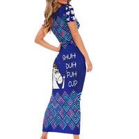 Funny Unicorn Family Matching Short Sleeve Bodycon Dress and Hawaiian Shirt with Shuh Duh Fuh Cup Quote Blue Geometric and Cartoon - Wonder Print Shop