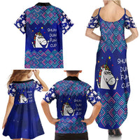 Funny Unicorn Family Matching Summer Maxi Dress and Hawaiian Shirt with Shuh Duh Fuh Cup Quote Blue Geometric and Cartoon - Wonder Print Shop