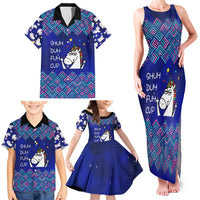 Funny Unicorn Family Matching Tank Maxi Dress and Hawaiian Shirt with Shuh Duh Fuh Cup Quote Blue Geometric and Cartoon - Wonder Print Shop