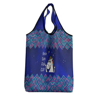 Funny Unicorn Grocery Bag with Shuh Duh Fuh Cup Quote Blue Geometric and Cartoon - Wonder Print Shop