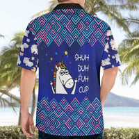 Funny Unicorn Hawaiian Shirt with Shuh Duh Fuh Cup Quote Blue Geometric and Cartoon - Wonder Print Shop