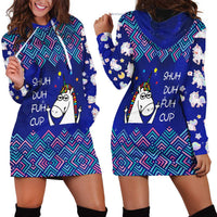 Funny Unicorn Hoodie Dress with Shuh Duh Fuh Cup Quote Blue Geometric and Cartoon - Wonder Print Shop