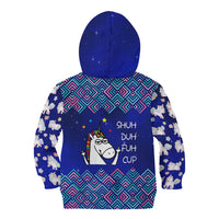 Funny Unicorn Kid Hoodie with Shuh Duh Fuh Cup Quote Blue Geometric and Cartoon - Wonder Print Shop