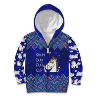 Funny Unicorn Kid Hoodie with Shuh Duh Fuh Cup Quote Blue Geometric and Cartoon - Wonder Print Shop
