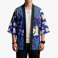 Funny Unicorn Kimono with Shuh Duh Fuh Cup Quote Blue Geometric and Cartoon - Wonder Print Shop