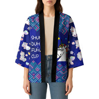 Funny Unicorn Kimono with Shuh Duh Fuh Cup Quote Blue Geometric and Cartoon - Wonder Print Shop