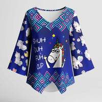 Funny Unicorn Kimono Sleeve Blouse with Shuh Duh Fuh Cup Quote Blue Geometric and Cartoon - Wonder Print Shop