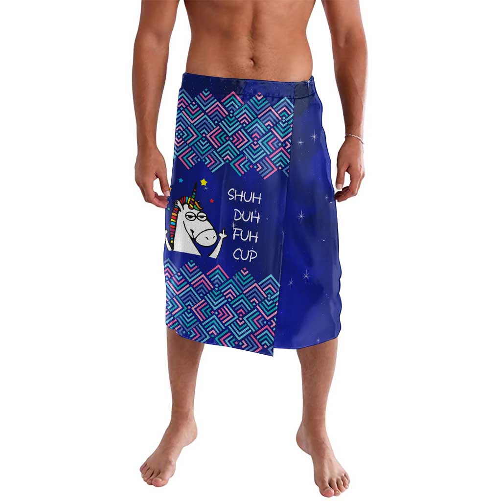 Funny Unicorn Lavalava with Shuh Duh Fuh Cup Quote Blue Geometric and Cartoon - Wonder Print Shop