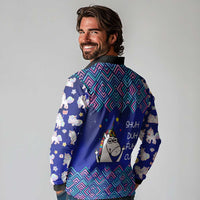 Funny Unicorn Long Sleeve Polo Shirt with Shuh Duh Fuh Cup Quote Blue Geometric and Cartoon - Wonder Print Shop