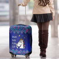 Funny Unicorn Luggage Cover with Shuh Duh Fuh Cup Quote Blue Geometric and Cartoon - Wonder Print Shop