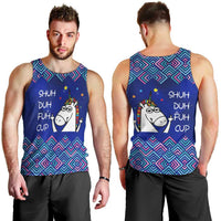 Funny Unicorn Men Tank Top with Shuh Duh Fuh Cup Quote Blue Geometric and Cartoon - Wonder Print Shop