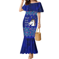 Funny Unicorn Mermaid Dress with Shuh Duh Fuh Cup Quote Blue Geometric and Cartoon - Wonder Print Shop