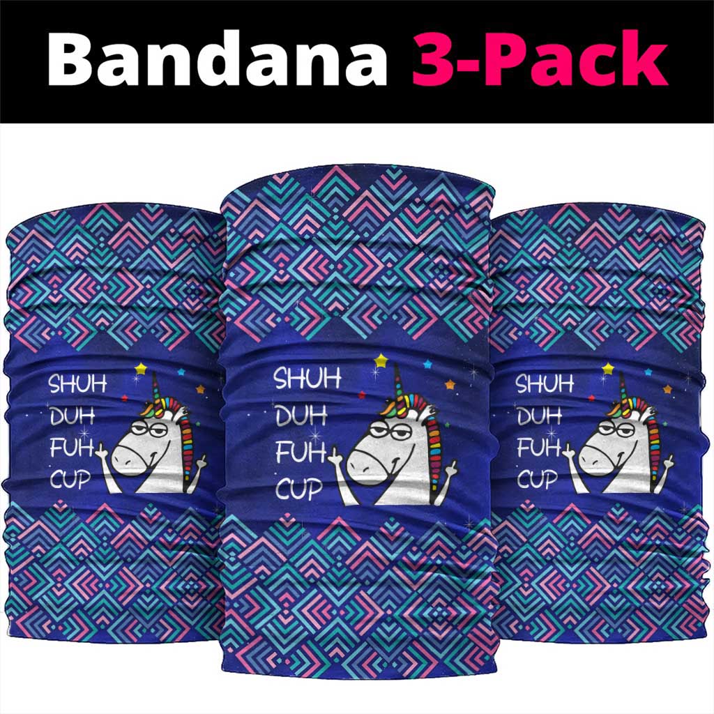Funny Unicorn Neck Gaiter with Shuh Duh Fuh Cup Quote Blue Geometric and Cartoon - Wonder Print Shop