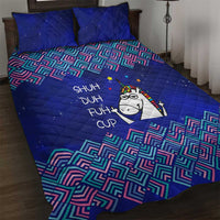 Funny Unicorn Quilt Bed Set with Shuh Duh Fuh Cup Quote Blue Geometric and Cartoon - Wonder Print Shop