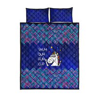 Funny Unicorn Quilt Bed Set with Shuh Duh Fuh Cup Quote Blue Geometric and Cartoon - Wonder Print Shop