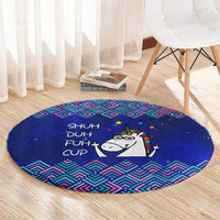 Funny Unicorn Round Carpet with Shuh Duh Fuh Cup Quote Blue Geometric and Cartoon - Wonder Print Shop
