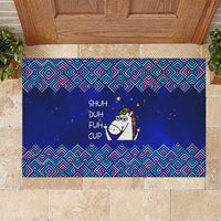 Funny Unicorn Rubber Doormat with Shuh Duh Fuh Cup Quote Blue Geometric and Cartoon - Wonder Print Shop