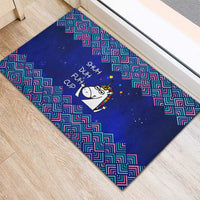 Funny Unicorn Rubber Doormat with Shuh Duh Fuh Cup Quote Blue Geometric and Cartoon - Wonder Print Shop
