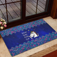 Funny Unicorn Rubber Doormat with Shuh Duh Fuh Cup Quote Blue Geometric and Cartoon - Wonder Print Shop