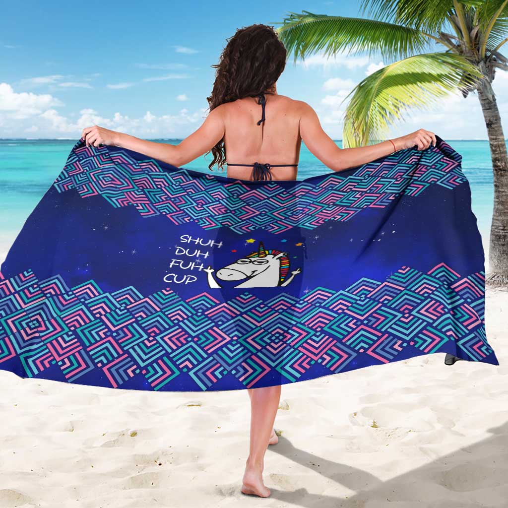 Funny Unicorn Sarong with Shuh Duh Fuh Cup Quote Blue Geometric and Cartoon - Wonder Print Shop