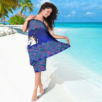 Funny Unicorn Sarong with Shuh Duh Fuh Cup Quote Blue Geometric and Cartoon - Wonder Print Shop