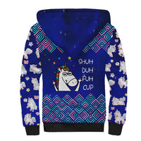 Funny Unicorn Sherpa Hoodie with Shuh Duh Fuh Cup Quote Blue Geometric and Cartoon - Wonder Print Shop