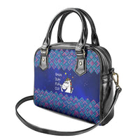 Funny Unicorn Shoulder Handbag with Shuh Duh Fuh Cup Quote Blue Geometric and Cartoon - Wonder Print Shop