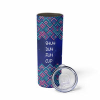 Funny Unicorn Skinny Tumbler with Shuh Duh Fuh Cup Quote Blue Geometric and Cartoon - Wonder Print Shop