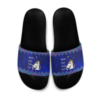 Funny Unicorn Slide Sandals with Shuh Duh Fuh Cup Quote Blue Geometric and Cartoon - Wonder Print Shop