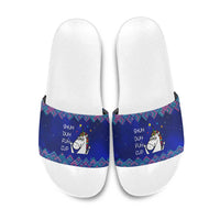 Funny Unicorn Slide Sandals with Shuh Duh Fuh Cup Quote Blue Geometric and Cartoon - Wonder Print Shop