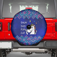Funny Unicorn Spare Tire Cover with Shuh Duh Fuh Cup Quote Blue Geometric and Cartoon - Wonder Print Shop