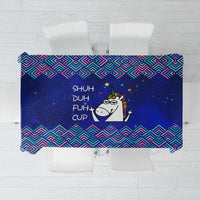 Funny Unicorn Tablecloth with Shuh Duh Fuh Cup Quote Blue Geometric and Cartoon - Wonder Print Shop
