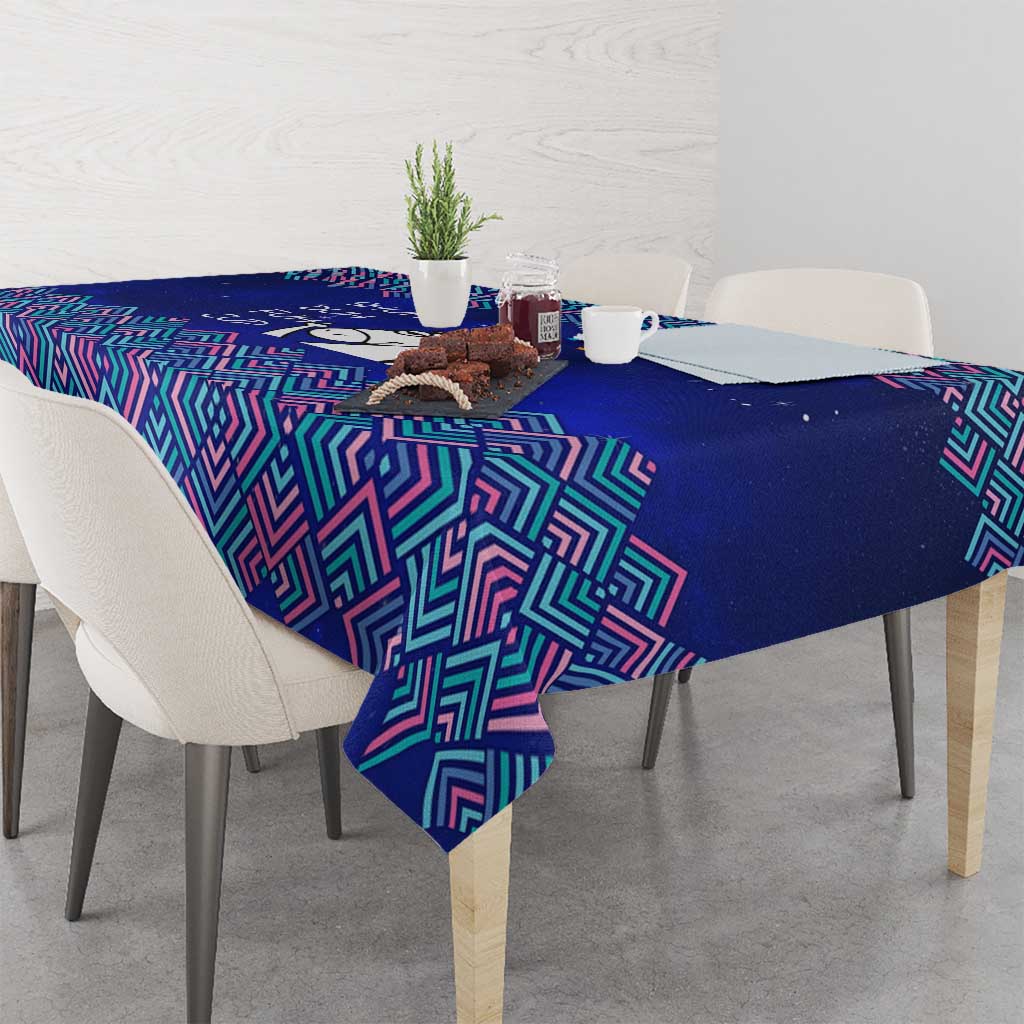Funny Unicorn Tablecloth with Shuh Duh Fuh Cup Quote Blue Geometric and Cartoon - Wonder Print Shop
