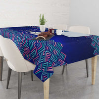 Funny Unicorn Tablecloth with Shuh Duh Fuh Cup Quote Blue Geometric and Cartoon - Wonder Print Shop