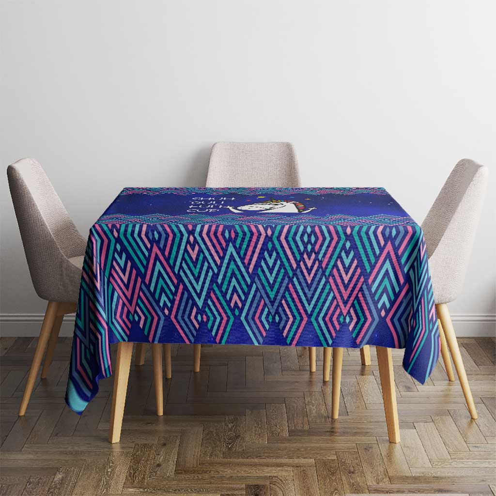Funny Unicorn Tablecloth with Shuh Duh Fuh Cup Quote Blue Geometric and Cartoon - Wonder Print Shop